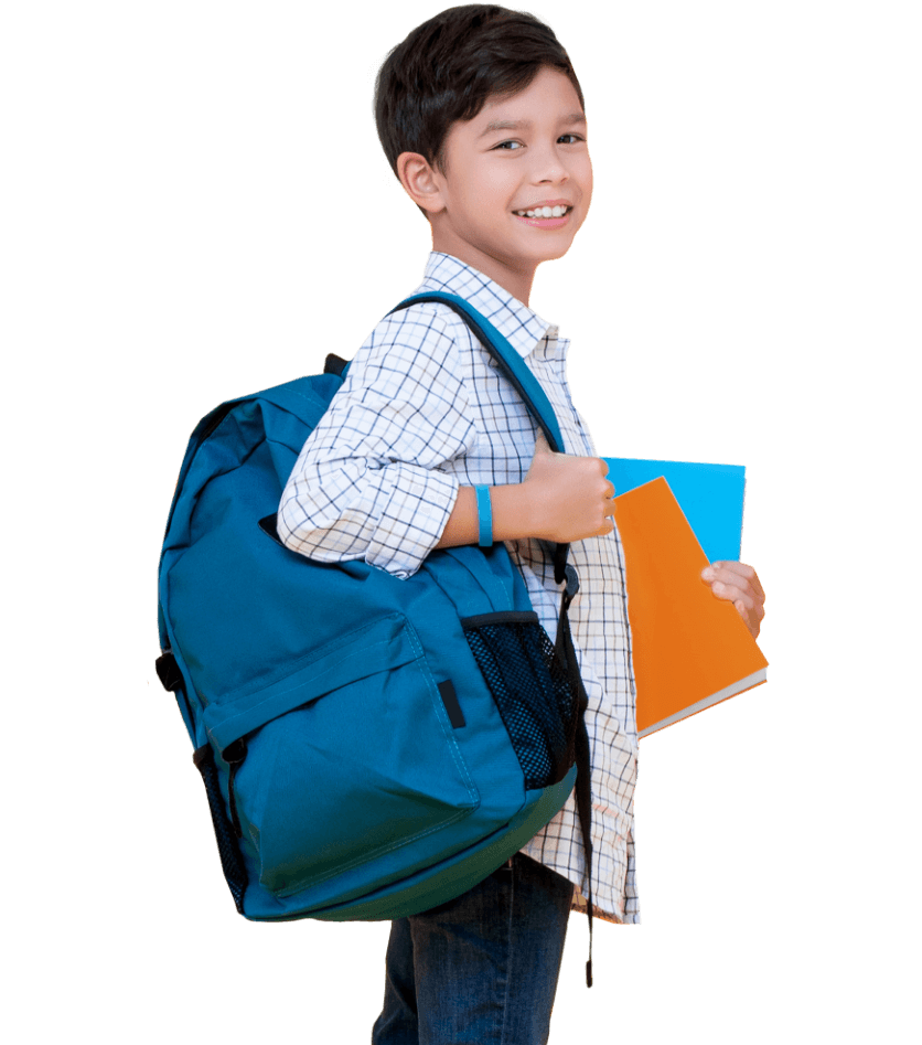 Smiling student with backpack holding notebooks