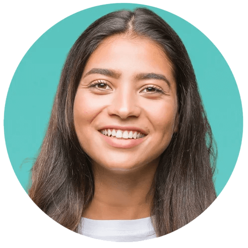 Smiling young woman with long dark hair