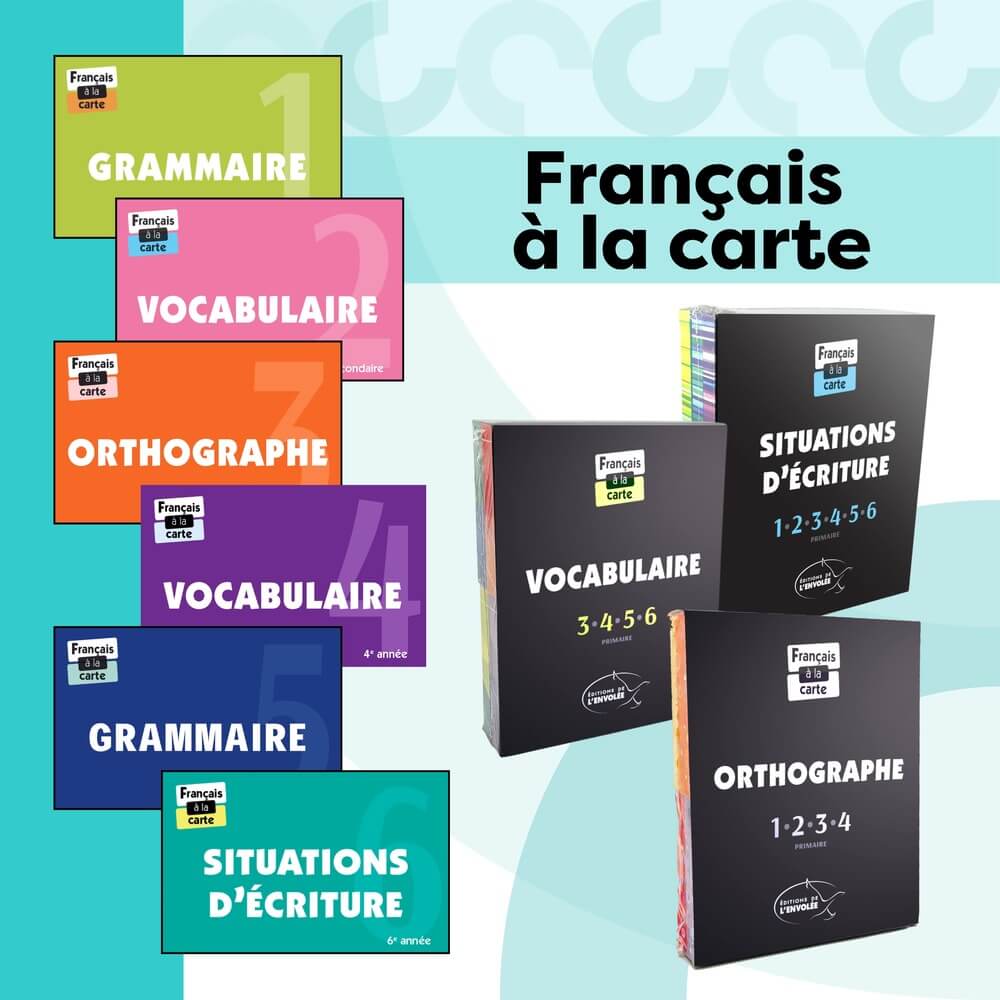 Boîtes et cahiers d’exercices de grammaire, vocabulaire et orthographe