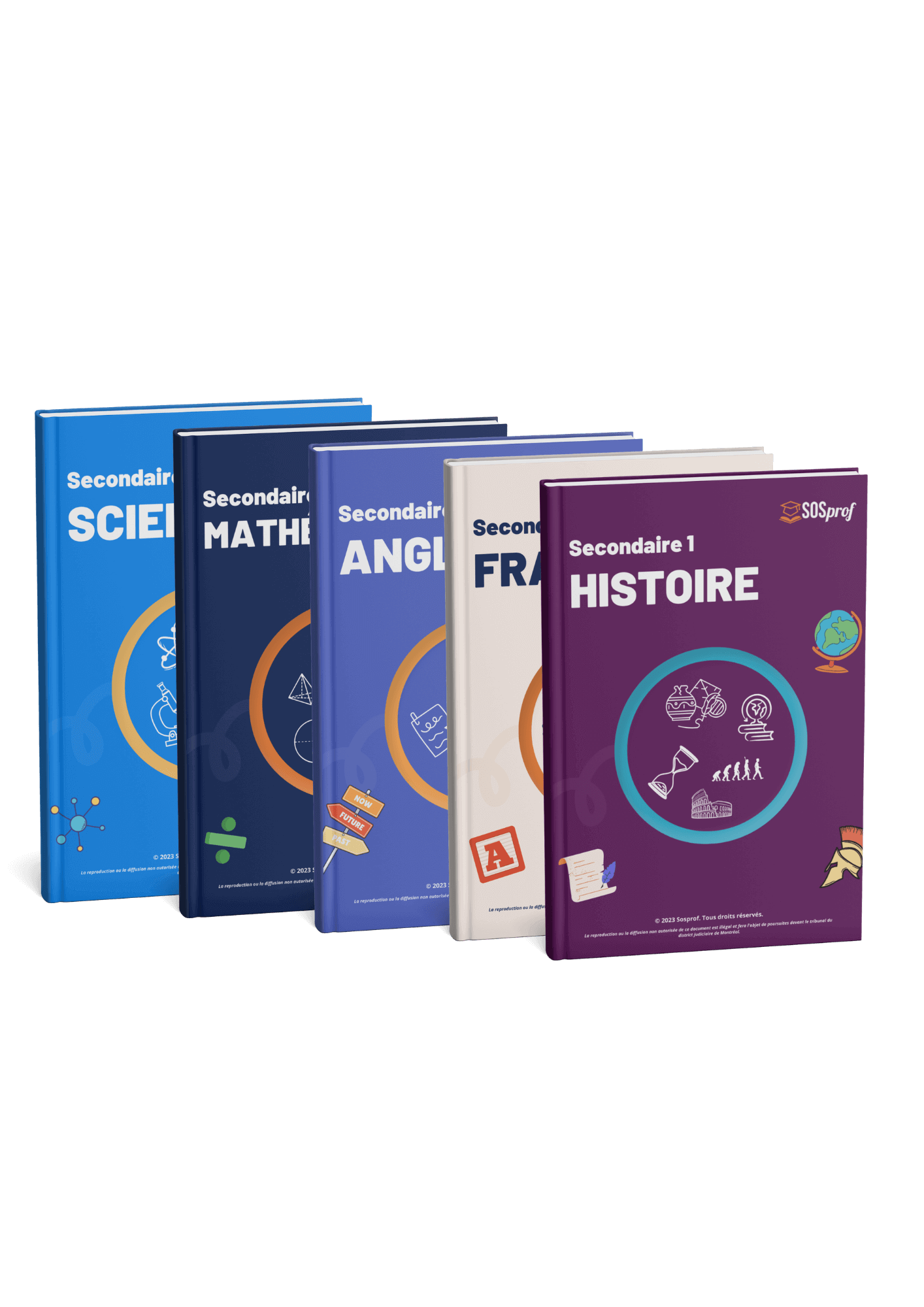Collection de manuels scolaires SOSprof pour le secondaire en sciences, mathématiques, anglais, français et histoire