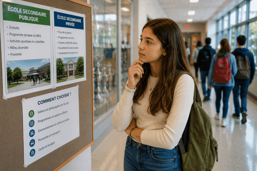 Élève comparant une école secondaire privée et une école publique au Québec