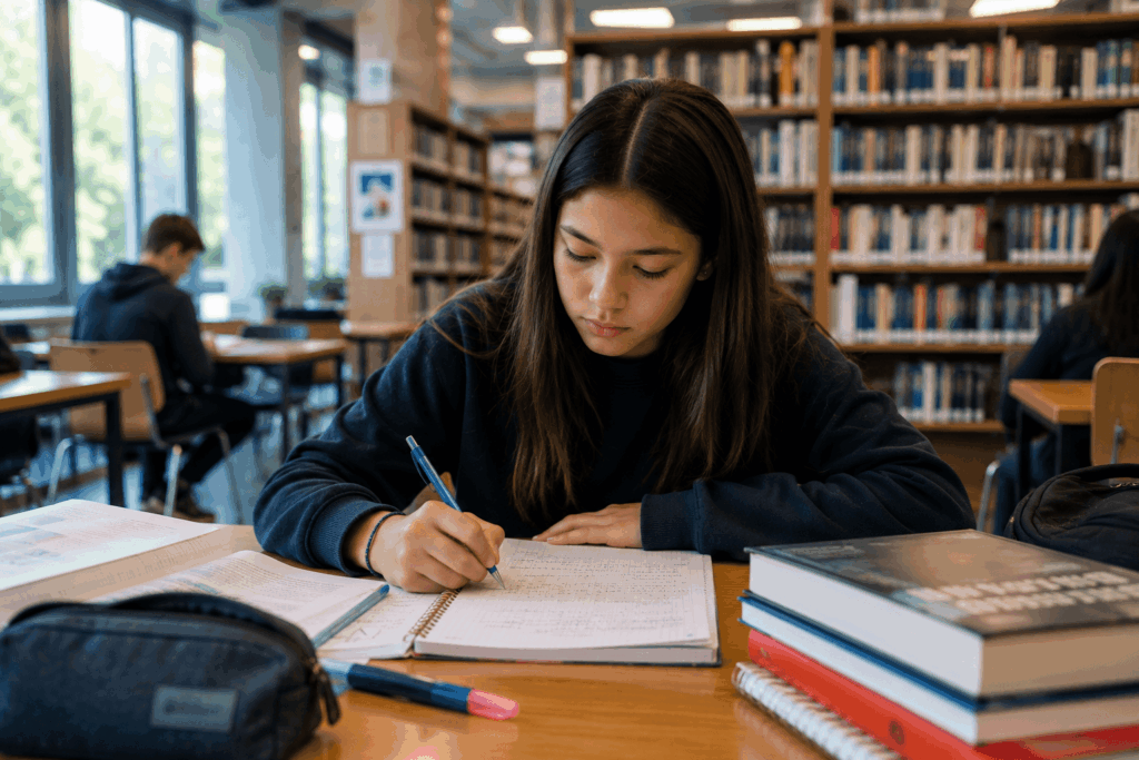 Élève de secondaire 1 révisant les mathématiques pour l’examen d’admission au secondaire