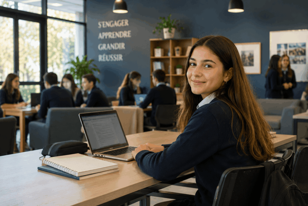 Élève dans un espace d’étude d’une école secondaire privée à Laval