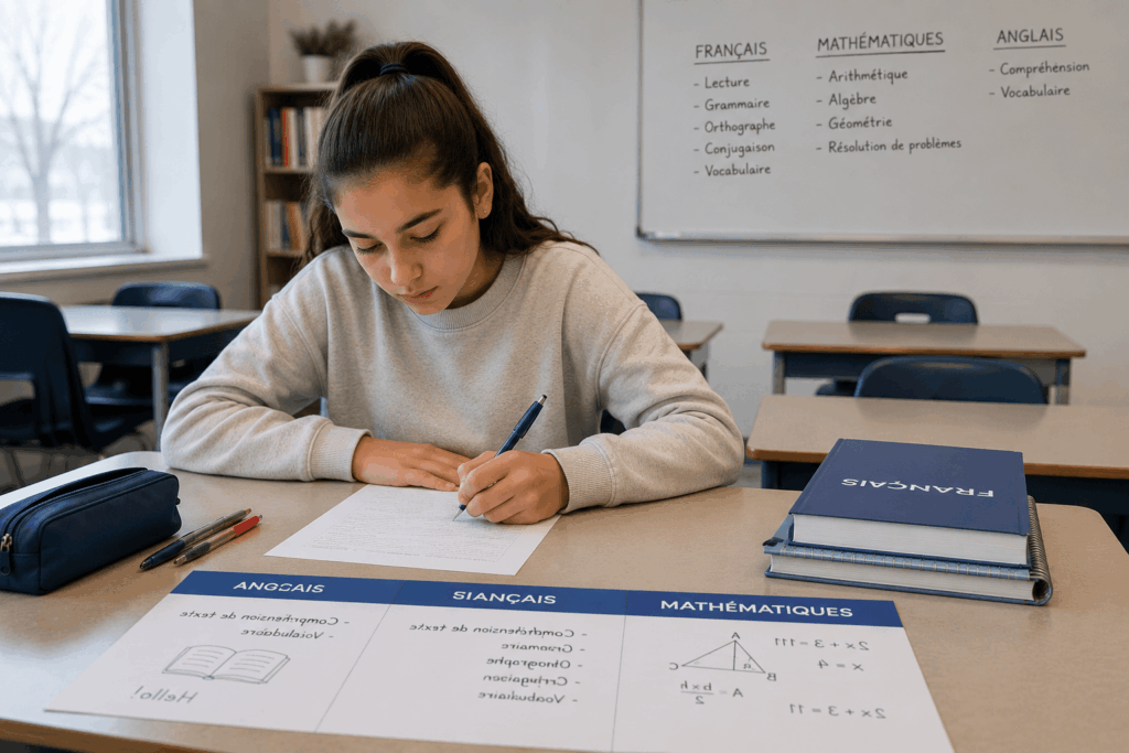 Élève de secondaire 1 travaillant les matières évaluées à l’examen d’admission au secondaire