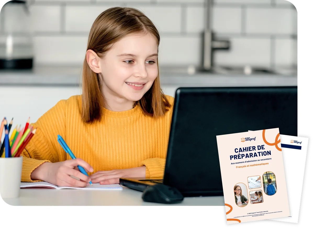 Élève en préparation à l'examen d'admission au Collège Saint-Sacrement avec le cahier SOSprof